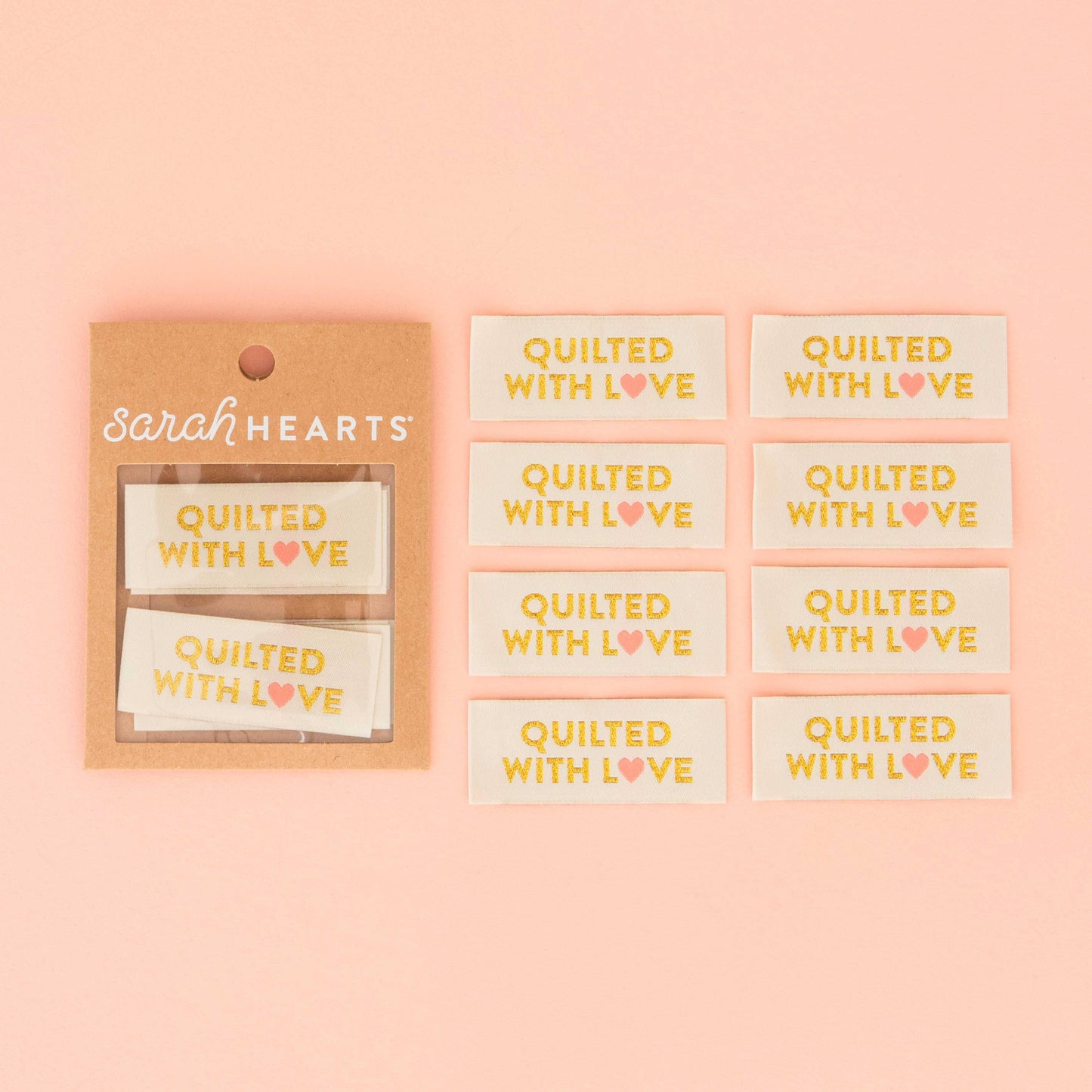 Quilted with Love Gold Woven Sewing Labels Tags